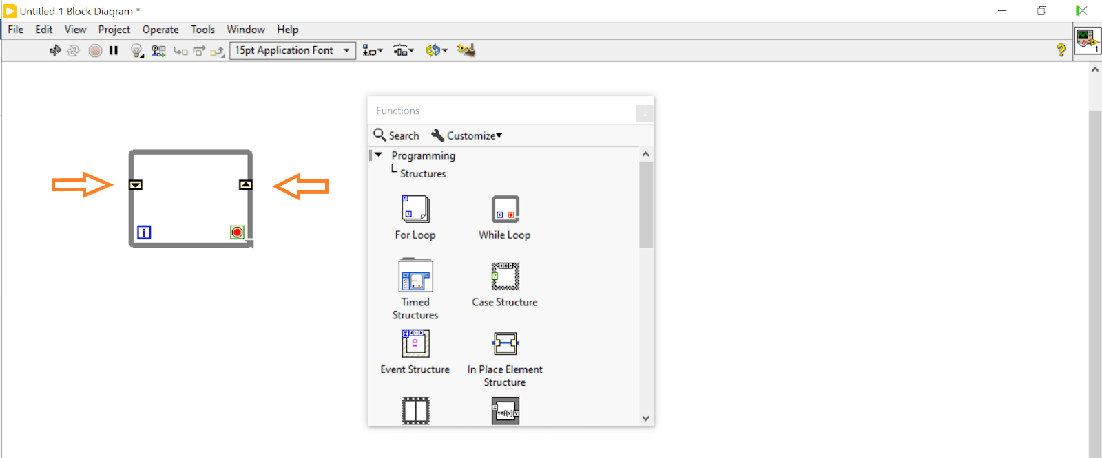Shift registers in the LabVIEW Block Diagram
