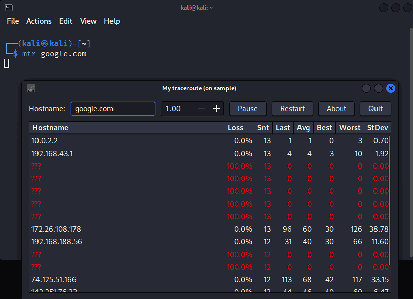 linux networking commands mtr