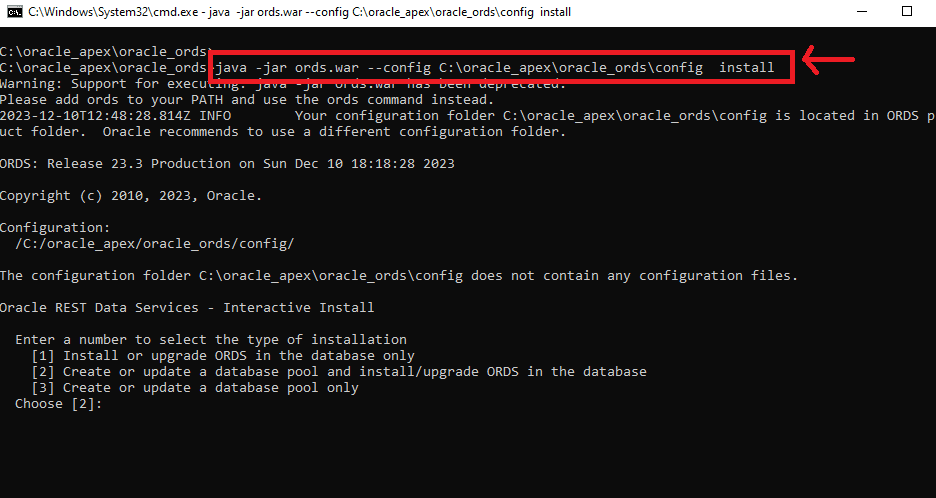 Oracle Apex Configuring ORDS Server Step 5
